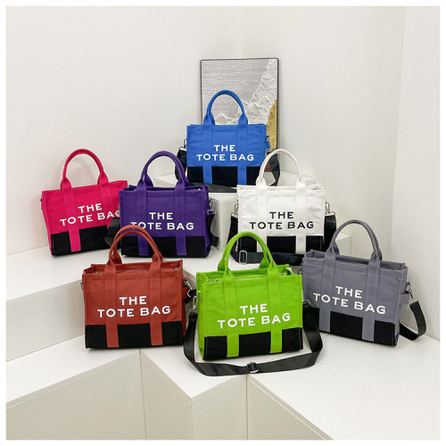Cross border women's canvas tote bag with a sense of luxury bags, new color blocking fashion and versatility, single shoulder crossbody handbag