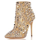 Black, gold, silver, European and American fashion slim heeled pointed zippered ultra-high heel short leg women's boots