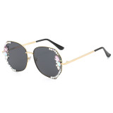 New large frame polarized diamond studded sunglasses for women with UV protection, small round face, fashionable Korean version popular driving sunglasses