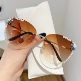 Cross border New Cat Eye Sunglasses for Women with Borderless and Diamond Inlaid Sunglasses, Popular on the Internet for Women, Same Style for Slimming and UV Protection