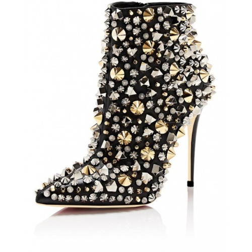 Black, gold, silver, European and American fashion slim heeled pointed zippered ultra-high heel short leg women's boots
