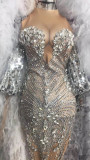 Novance fashion new arrivals bright crystal sequins elegant fishnet dress off the shoulder wedding dress