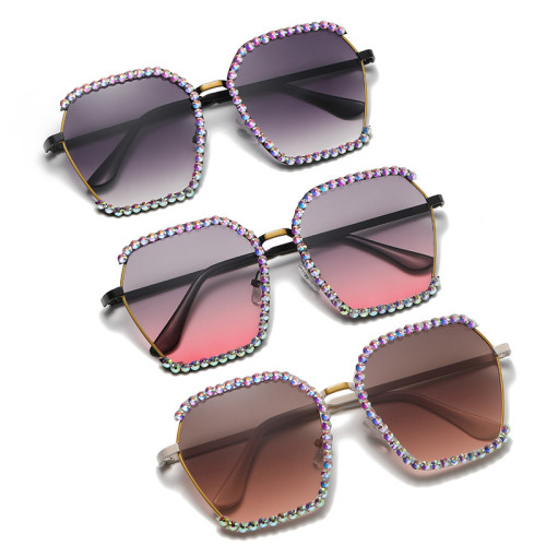 Ladies, large frame, cross-border diamond inlaid sunglasses, trendy personality, round face, slimming effect, UV protection, internet celebrity sunglasses