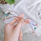 Diamond inlaid AliExpress cross-border anti blue light radiation myopia glasses for women with bare face, small face, flat light glasses, and large frame for eye protection