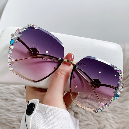 New pearl rhinestones for sun protection, UV protection, sunglasses, internet famous Instagram round face sunglasses, diamond inlaid trendy products