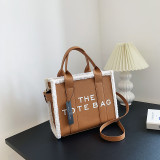 Cross border retro handbag, new fashionable color blocking letter tote bag, bag, foreign trade, Europe and America crossbody bag trend