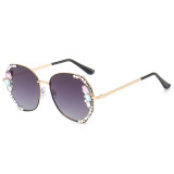 New large frame polarized diamond studded sunglasses for women with UV protection, small round face, fashionable Korean version popular driving sunglasses