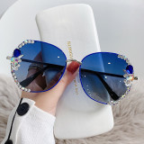 New large frame polarized diamond studded sunglasses for women with UV protection, small round face, fashionable Korean version popular driving sunglasses