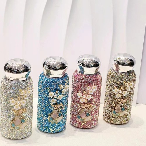 Embedded with Austria, full diamond, heat preservation, portable stainless steel, trendy, high beauty, on-board, water cup, goddess perfume bottle