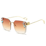 Cross border diamond inlaid sunglasses from Europe and America, new B-family sunglasses, slim looking women's sunglasses, trendy sun protection and UV protection glasses