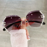 Cross border new sunglasses with diamond inlay and sunglasses for women with a high-end feel, Instagram for small face, frameless, UV resistant sunglasses