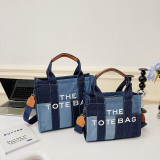 Cross border European and American New Denim Canvas One Shoulder Fashion Tote Trendy Style Letter Casual Crossbody Large Capacity Handbag