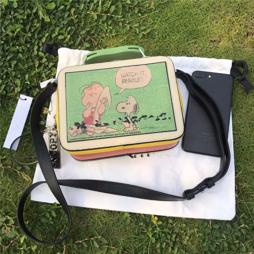 MJ Same Style Little Pony New Cowhide Graffiti Anime Cartoon Printing Vintage Box Handbag Double Zipper One Shoulder