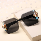 Cross border European and American pearl sunglasses for women with sunscreen, plain face, slimming appearance, irregular frame, and high-end feel. Instagram sunglasses