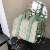 Cross border crossbody women's bag with large capacity summer letter carrying straw woven backpack trend single shoulder tote bag