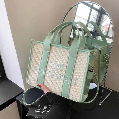 Cross border crossbody women's bag with large capacity summer letter carrying straw woven backpack trend single shoulder tote bag