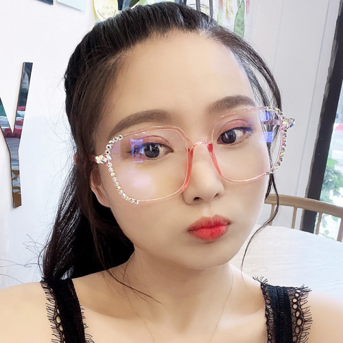 Cross border new rhinestone anti blue light radiation glasses for women, anti fatigue, slimming, and facial enhancement, Korean version trend