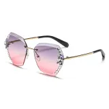 Cross border rhinestone frameless cut edge sunglasses for women's Instagram high-end, large face slimming, UV resistant diamond studded sunglasses