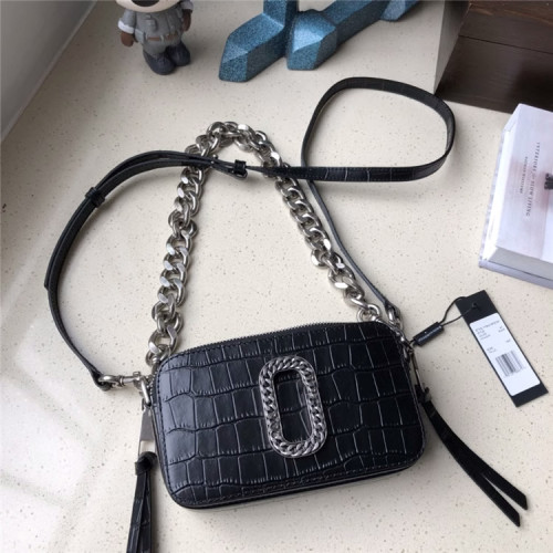 MJ's new solid color dual zipper camera bag with crocodile pattern cowhide single shoulder crossbody small square bag for women