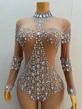 Hot selling internet celebrity in Europe and America, pearl diamond bag buttocks jumpsuit with high elasticity, bar singer performance costume, performance costume