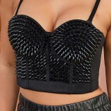 Amazon Women's Sexy Outgoing Spicy Girl Gothic Cone Thorn Detail Tight Chest Top with Suspended Tank Top