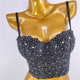 Amazon Dingzhu Bright Diamond Bra and Fish Bone Shaped Outer Wearing Chest, Showering Bar Performance Clothes Gather Heavy Industry Sling Women's Trendy