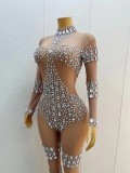 Hot selling internet celebrity in Europe and America, pearl diamond bag buttocks jumpsuit with high elasticity, bar singer performance costume, performance costume