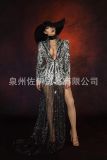 Cross border hot selling sexy suit in Europe and America, buttocks wrapped floor mop skirt, mesh rhinestone tassel skirt, banquet dress for women