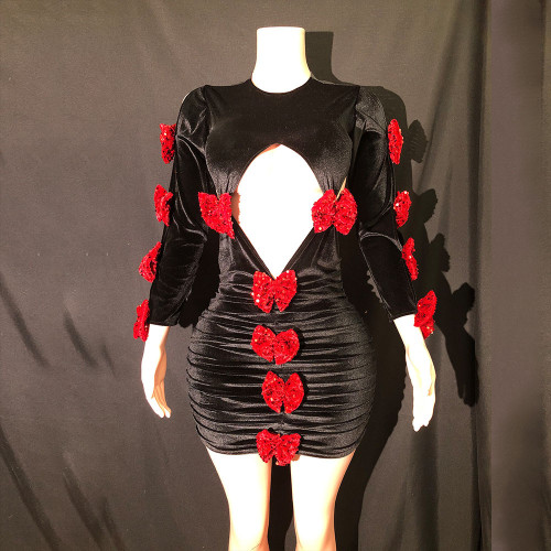 Cross border hot selling embroidered sequins, hollowed out short skirts, mini dresses, evening dresses, nightclubs, female singer performance costumes in Europe and America