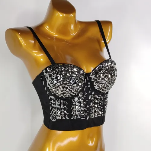 Nightclub cross-border supply of European and American bras, sexy short staple beads, goddess style, steel ring style, detachable shoulder straps, European and American bras