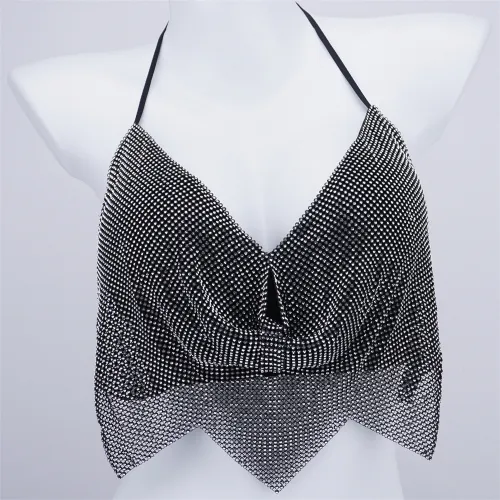 European and American sexy spicy girl fishbone suspender with studded beads wrapped around the chest, large backless women's nightclub party diamond studded vest
