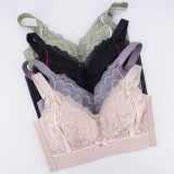 French retro floral base bra with chest pad and anti glare sports bra, breathable and versatile for shaping the body with a camisole for external wear