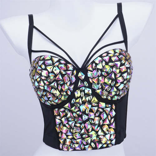 European and American vest style niche pure desire nightclub bra, nail beads, bright diamonds, spicy girl suspender, wearing holiday carnival top trend
