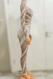 Hot selling European and American feng shui diamond sequin mesh transparent long sleeved jumpsuit elastic hip wrap jumpsuit stage performance clothing