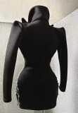New Cross border Hot Selling Long sleeved Water Diamond Sexy Tight Short Skirt Stage Singer Performance Clothing Dress