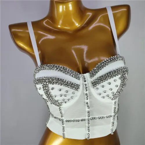 New Cross border Amazon Dingzhu Bright Diamond Bra and Fishbone Shaped Bra Performance Dress Gathers Heavy Industry Sling Women's Trend