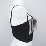 External cross diamond fringe chain design with a sense of niche lingerie integrated stage bra short top