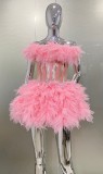 AliExpress cross-border hot selling sleeveless pink fluffy skirt sexy stage performance clothing birthday party
