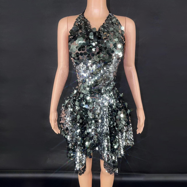 Cross border European and American hip wrap skirt, sequined mesh mini skirt, birthday party evening dress, long skirt, stage performance dress