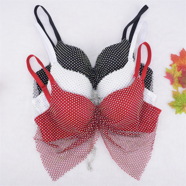 Cross border European and American fishing nets with diamond inlaid plaid net pendant strap for women's inner wear and outer wear of sweet and spicy tops and fishbone bras
