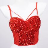 Cross border European and American mesh splicing velvet sequin lingerie short corset tight wrap chest sexy bead embroidery strap