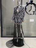 Cross border hot selling sexy suit in Europe and America, buttocks wrapped floor mop skirt, mesh rhinestone tassel skirt, banquet dress for women