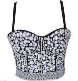 New cross-border women's clothing from Europe and America, summer hand sewn beads with exposed navel strap, small vest strap, strapless women's stock