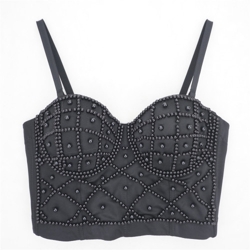 Wholesale of pearl camisole vests by manufacturers for women's outerwear. Instagram trendy and beautiful back with exposed navel. Sexy short strapless top for women in summer