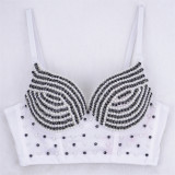 Cat's Eye Diamond Bra Style Sling with Personalized Design Sense, Small Crowd Chest Wrapping Short Style Explosive Street Spicy Girl Nightclub Bra Padded Beads