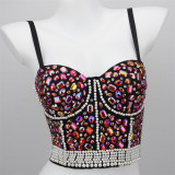 Dancer AB Colorful Diamond Pearl Diamond Short Slim Fit Girl Wrapped in Chest Inner Wear Short Sexy Shaped Bead Nightclub Spicy Girl
