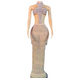 Cross border exclusive Costume for European and American internet celebrities, pearl tassels, buttocks, long skirts, high elasticity bar singers, and performances