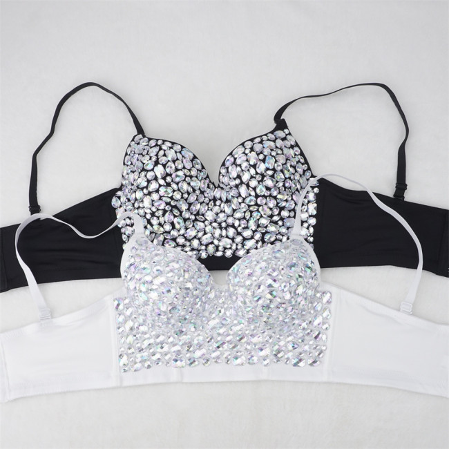 Cross border supply of Dingzhu bras, European and American fashion suspenders, vests, bright diamond bras, tops, and beautiful back bras wholesale