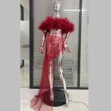 Cross border hot selling sexy camisole, strapless ultra short skirt, banquet evening dress, red carpet runway dress in Europe and America