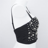 Five pointed star silver rivet suspender wrapped in chest, Korean version sexy top with steel ring shaped cartilage waistband for external wear